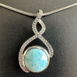 Marahlago "Adella" Larimar & White Sapphire Sterling Silver Necklace